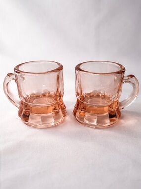 Vintage Pink Depression Glass Mini Mug Shot Glass Set of 2 | Toothpick Holders